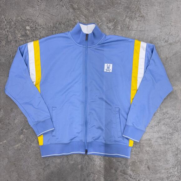 Psycho Bunny Mens Full Zip Retro Daniel Track Jacket Blue Yellow White SZ L - Picture 1 of 7